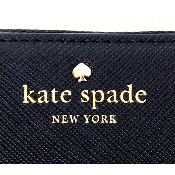 KATE SPADE NY BLACK SAFFIANO GENUINE LEATHER LOGO ZIP AROUND CARD WALLET CLUTCH - Picture 2 of 9